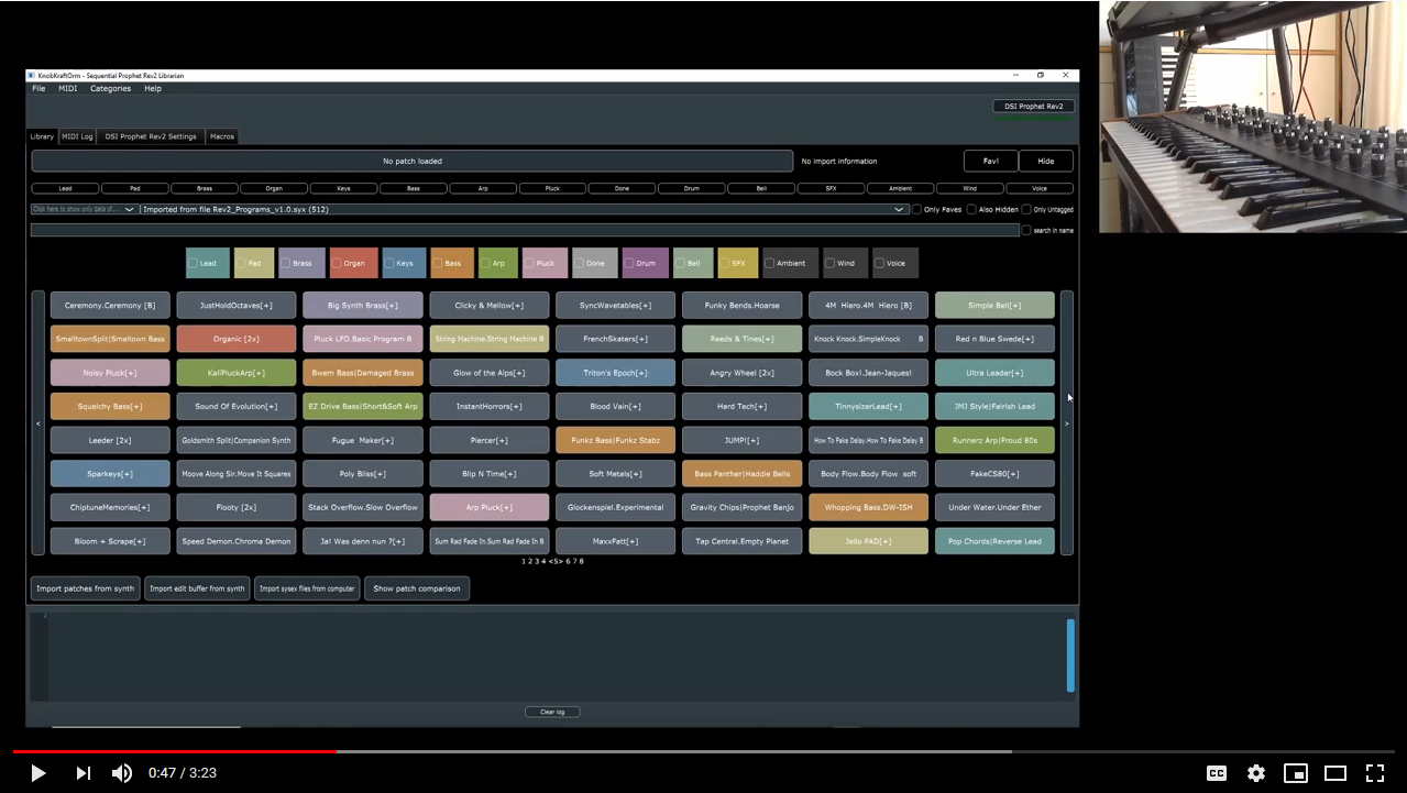 The original KnobKraft Orm patch grid beside a hardware synthesizer in the version 1.0 introduction.